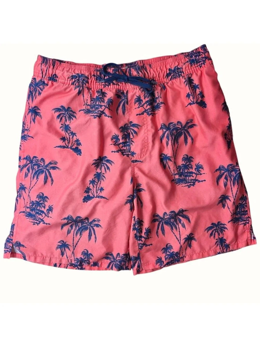 Old Navy Men's Pink Blue Tropical Palm Tree Print Lined Swim Trunk Shorts Size M
